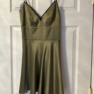 Bebe Vintage Army Green Lace Black Silk Mini Dress Size 0